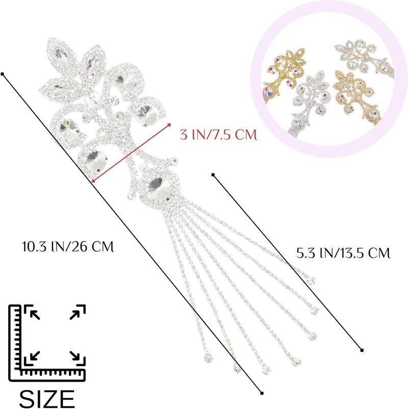 PEARLY JUN Rhinestone Applique Patches Silver Diamond Epaulettes Shoulder Trim Fringe Patches for Dresses Hand Sewing Craft Projects DIY Wedding Clothes Shoes Hats Bag Embellishments - Image 2